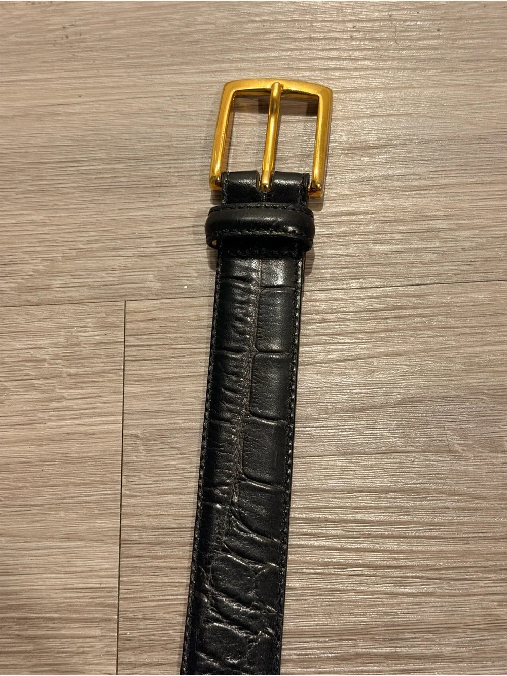 Vintage Jos A Bank Men 32 Black Embossed Leather Brass Buckle Belt